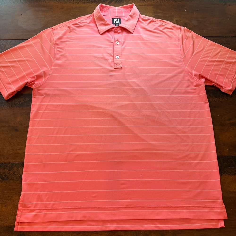FootJoy Mens XL Pink Striped ProDry Performance Golf Polo Shirt Short Sleeve FJ